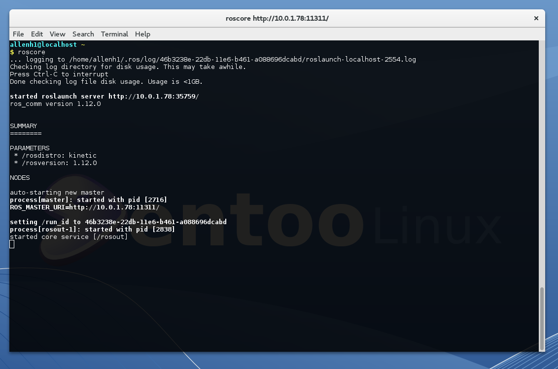 roscore running on Gentoo Linux